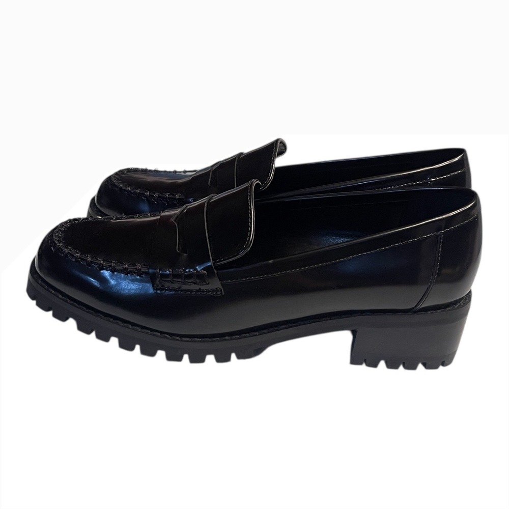 New Talbots Black Chunky Lug Sole Loafers Women Platform Slip On Preppy Size 6.5